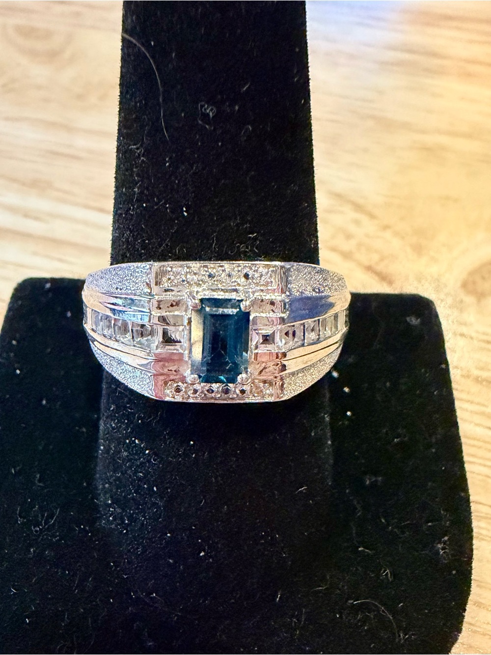 Sterling Silver London Blue Topaz Emerald-Cut Stone Men's Ring